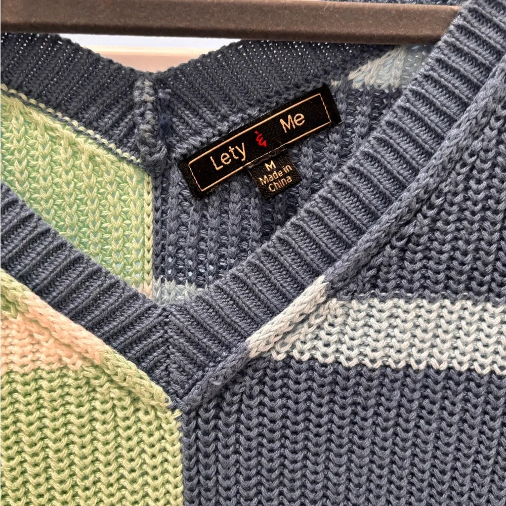 Peace Double V Sweater Striped V-Neck Sweater - Blue and Green Size M - Picture 3 of 6